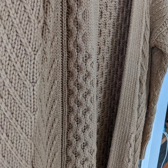 SIMONS braid knit textured knit camel brown open front long cardigan XS @M2 - Picture 10 of 12